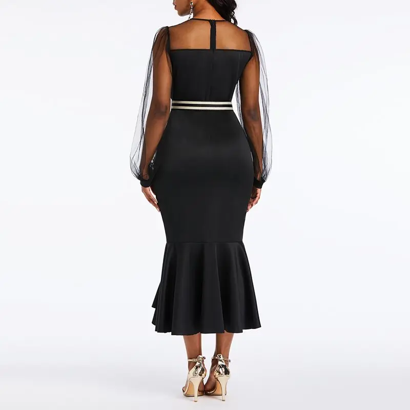 Русалка Bodycon Платье женское черное Сетчатое прозрачное сексуальное Элегантное