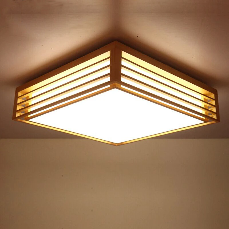 

Japanese style bedroom living room ceiling light wood led new Chinese modern minimalist square Art ceiling lamp