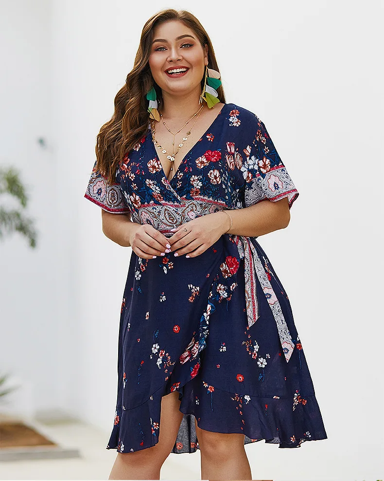 Женское повседневное пляжное платье Boho белое с коротким рукавом и цветочным