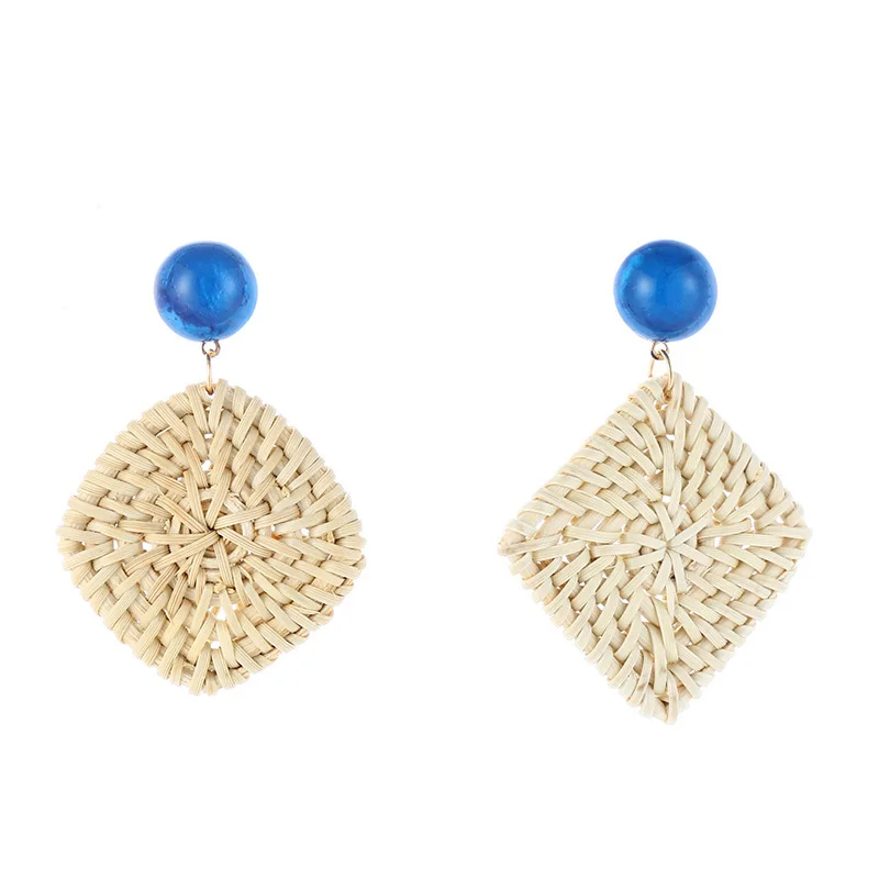 Новые 4 вида стилей деревянные висячие серьги ручной работы из ротанга и соломы