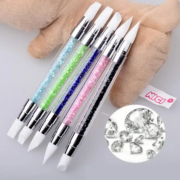5 шт Карандаш для ногтей Стразы Nail Кисть Силиконовая разноцветные головы