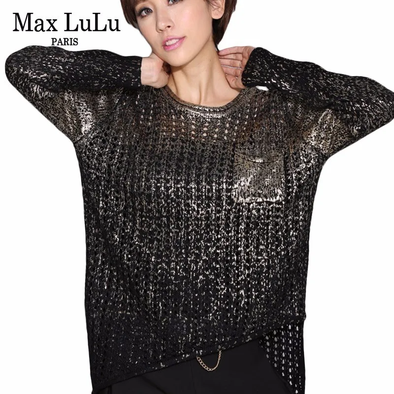 Max LuLu 2019 Fashion Korean Ladies Knitted Clothes Womens Sexy Holes Sweater Casual Jumper Spring Tops Woman Pullover Gold Ropa | Женская
