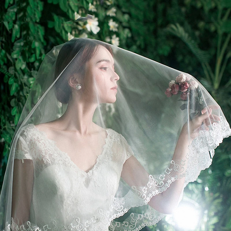 Princess Lace Edge Bridal Veil Two Layer Wedding Veils with Comb Fingertip Length Blusher Vail Women Fashion Korean Headdress | Свадьбы и