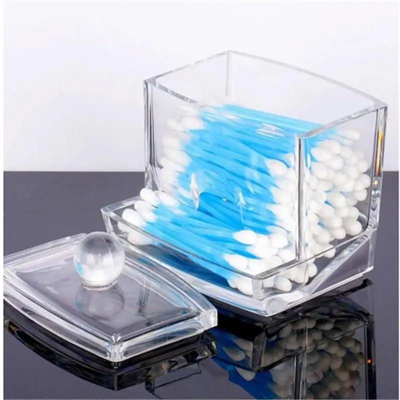 DIY Clear Acrylic Makeup Storage Box Cotton Swab Organizer Cosmetic Holder Portable Swabs Stick Container | Дом и сад