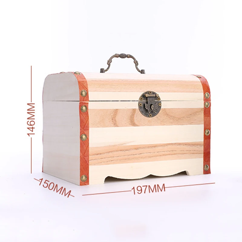 Vintage Jewelry Pearl Necklace Bracelet Wooden Treasure Chest Case Cute Piggy Bank Can Be Locked Storage Box Christmas Gift | Дом и сад