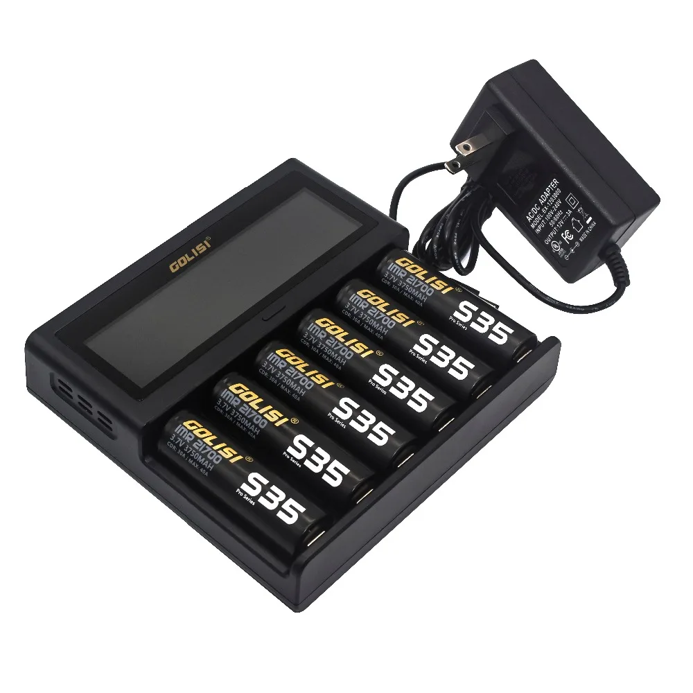 1 шт. GOLISI S6 2A Быстрая зарядка шесть слотов Li Ion 18650 21700 26650/Ni mh/Ni cd/aaa/aa AC 110 240 В 50/60 Гц DC 12