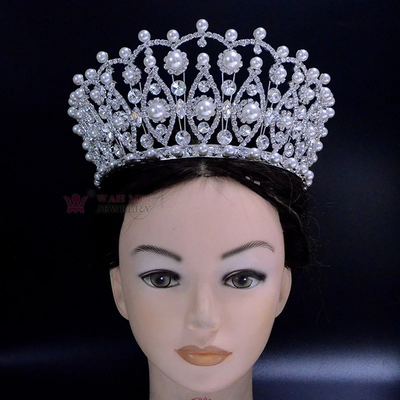 Pearl Pageant Crown 4 Inches Adjustable High Grade Tiara Australian crystal Hand Made accessories adjustable Hairwear Mo264