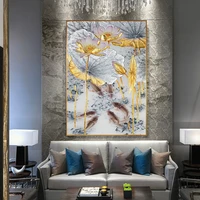 modern luxury poster new chinese style abstract gold lotus carp canvas painting wall art cuadros decor pictures for living room
