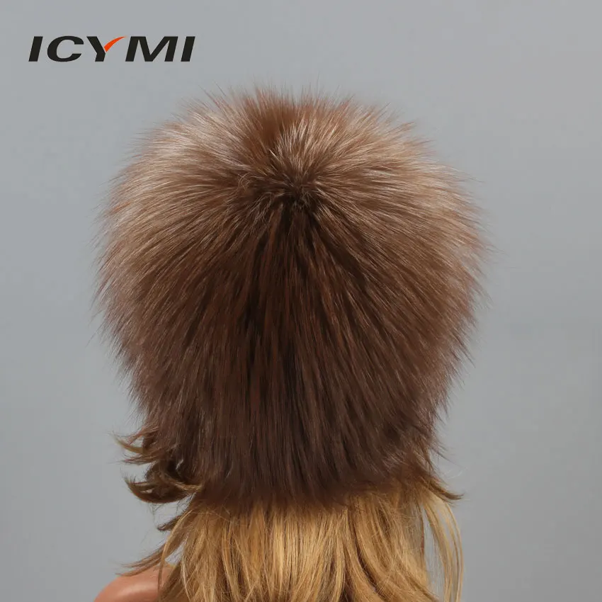 

ICYMI Women Real Fox Fur Hats Winter Elastic Luxury Fur Caps Knitted Lined Genuine Raccoon Fox Fur Beanies Russian Bomber Hats