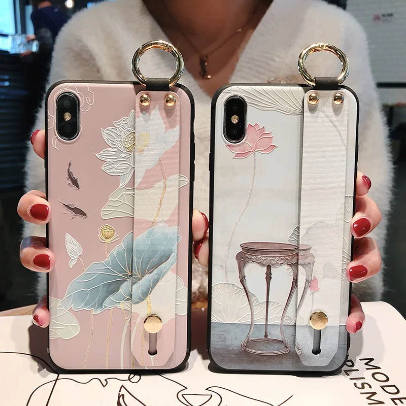 Чехол с ремешком на запястье для Samsung Galaxy S8 S9 S10 Plus Note 8 9 10 Мягкий защитный чехол