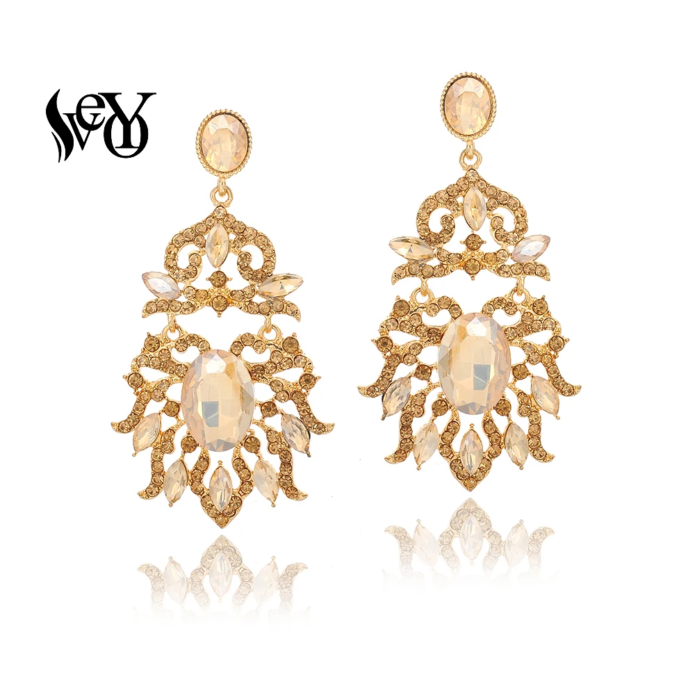 

VEYO Geometry Vintage Hollow out Rhinestone Crystal Drop Earrings for Women Fashion Jewelry Gift
