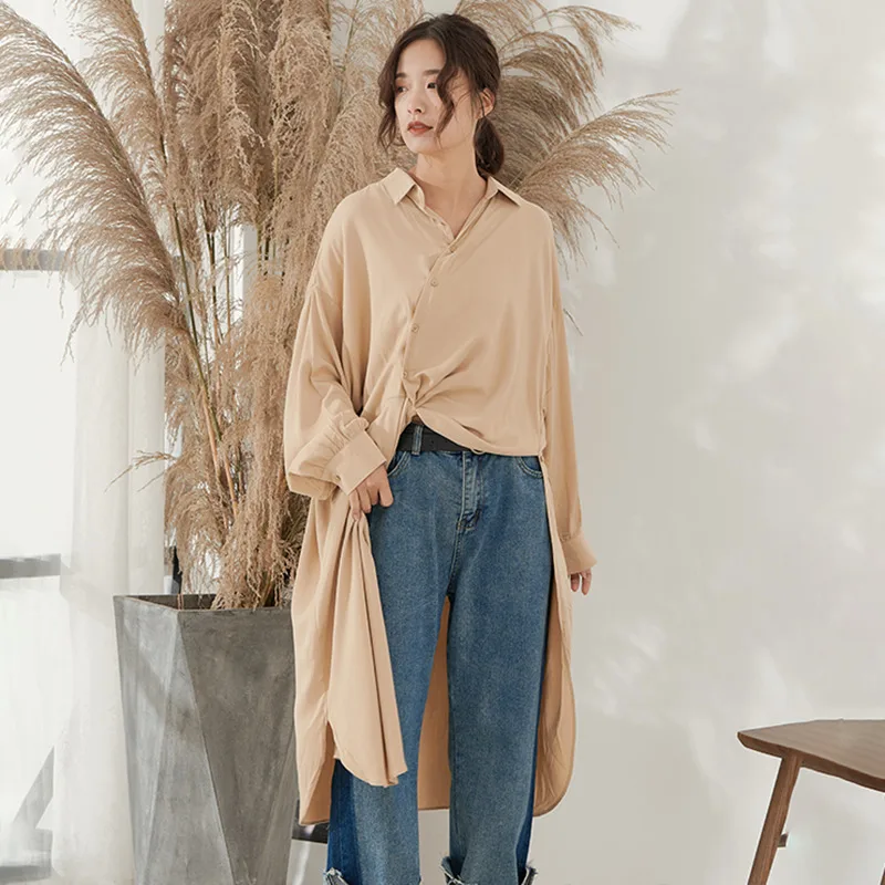 CHICEVER/Летняя Повседневная однотонная женская рубашка с отложным воротником и