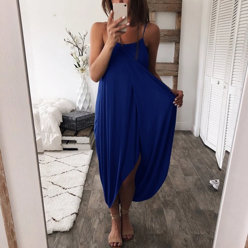 Стильный женский без рукавов сплошной цвет свободное платье макси повседневное