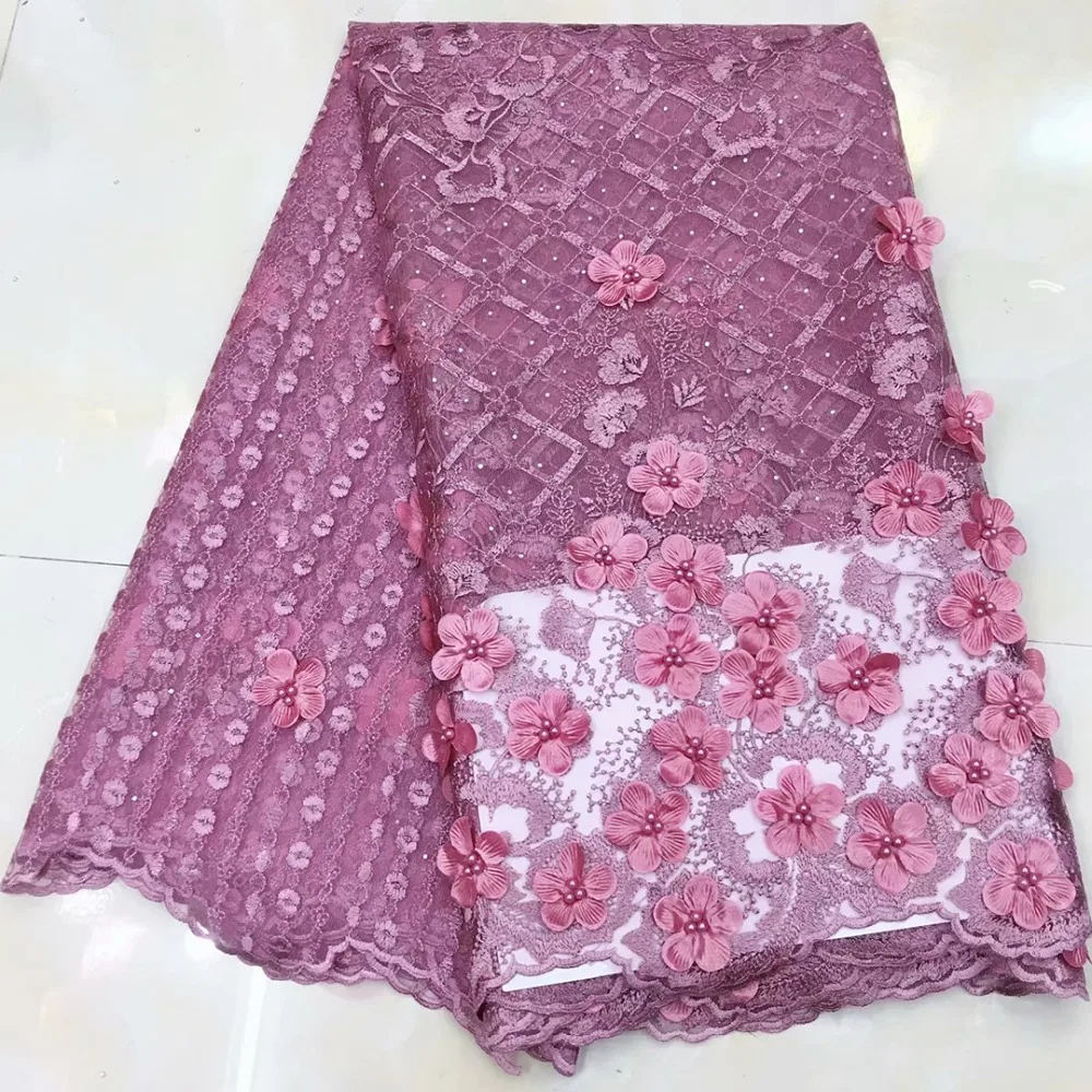 Грация дизайн фиолетовый 3D кружевной ткани высокого качества вышивка бисером
