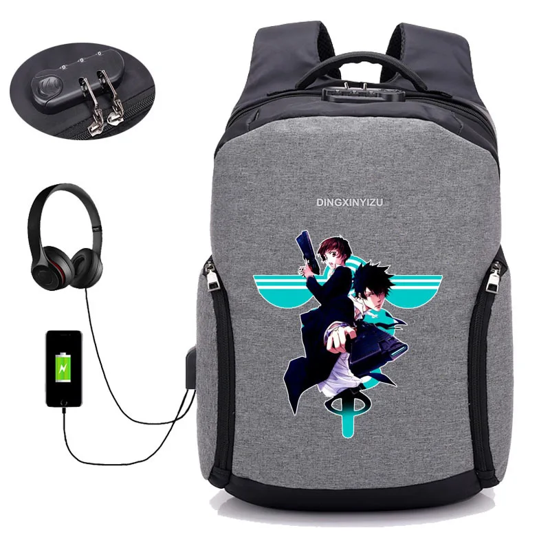 anime psycho-pass backpack USB Charge Anti Theft Travel Backpack School Bag boy girl student book packsack 12 style | Багаж и сумки