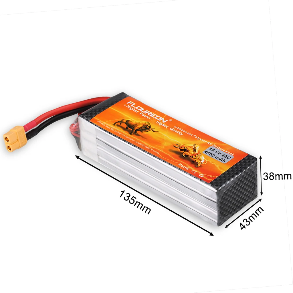 FLOUREON 4S 14 8 V 4500mah 45C XT60 аккумуляторная батарея для DIY Mariner 450 Водонепроницаемый