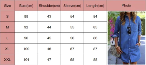 

Womens Autumn arrival Brief Solid Turn Down Neck Button Blue Jeans Denim T-Shirt Long Sleeve Casual Loose Shirt Short Dress