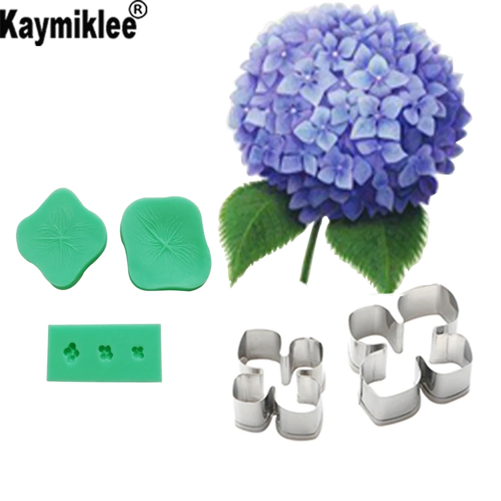 Hydrangea Petal Veiner &Cutter Silicone Mold Flower Fondant Gumpaste Candy Mould Cake Decorating Tools ,Sugarcraft Mold CS218