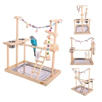 large parrot playstand bird play stand cockatiel playground wood perch gym playpen ladder with feeder cups toys include a tray