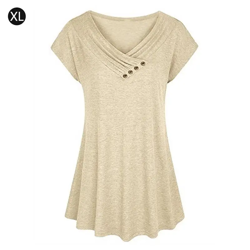 Повседневная Однотонная футболка с v-образным вырезом и коротким рукавом