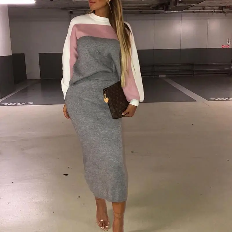 2018 осеннее Сексуальное Женское Платье До Колена с цветными блоками Sheer MeshBoho