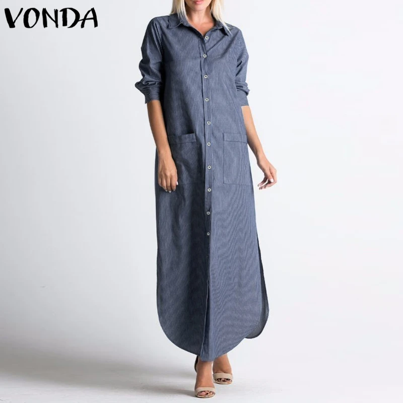 VONDA рубашка платье для женщин 2021 Осень с длинными рукавами и отложным воротником