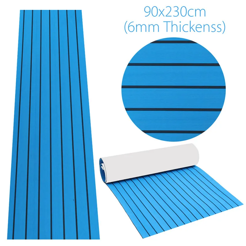 

5mm/6mm 240x90cm EVA Foam Boat Flooring Faux Teak Decking Sheet Pad for Yacht RV CAR Boat Blue Black Lines