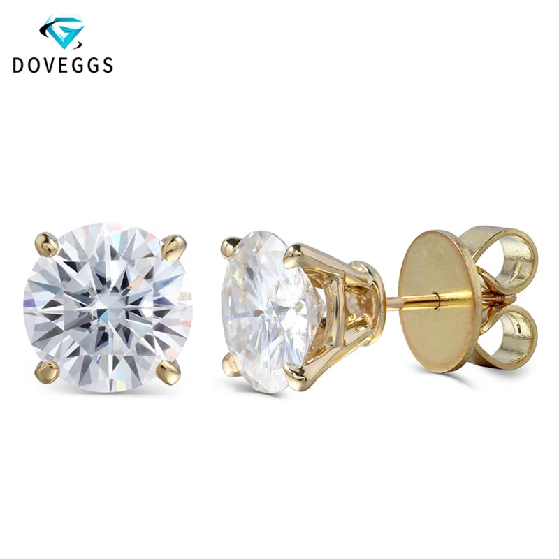 Серьги гвоздики DovEggs из желтого золота с муассанитом 8CTW 10 мм|Серьги-гвоздики| |