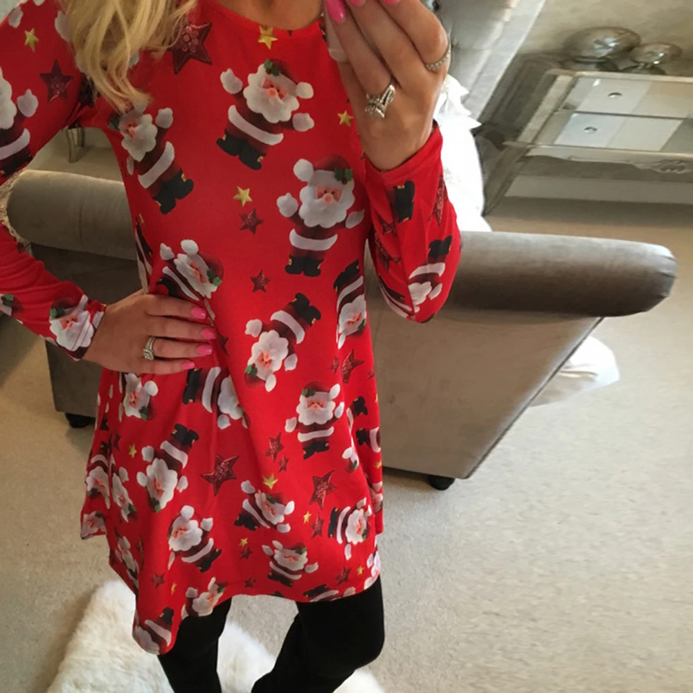 Women Christmas Dress New Year Festival Large Size Long Sleeve Tree Casual Vintage Winter Ladies Vestidos 5Xl Plus | Женская одежда