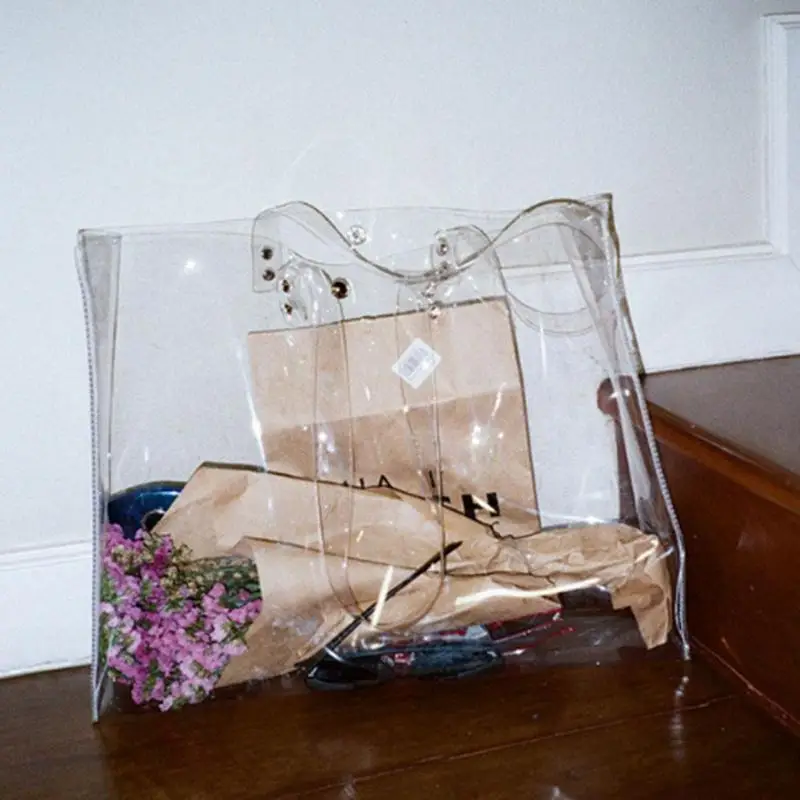 

Women PVC Transparent Totes Handbags Clear Shoulder Shopping Beach Bags Female Top Handbag Bolsas Feminina Mujer Sac A Main 2022