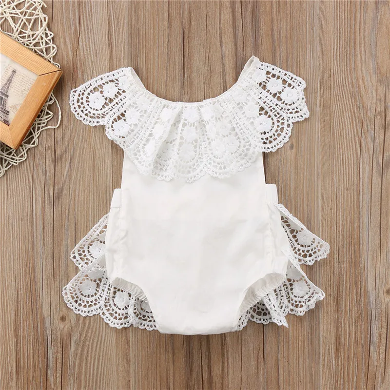 Cute Baby Girls Lace Princess Romper Summer White Sleeveless Backless Ruffle Cotton Jumpsuit Casual Sunsuit Clothes | Детская одежда и