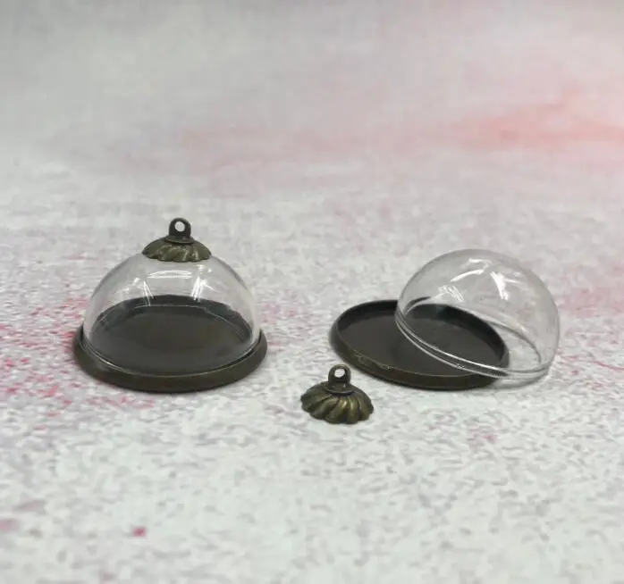 10pcs/lot 25mm Hemisphere half glass dome with bronze tray base cap diy clear round globe bubble vial pendant | Дом и сад