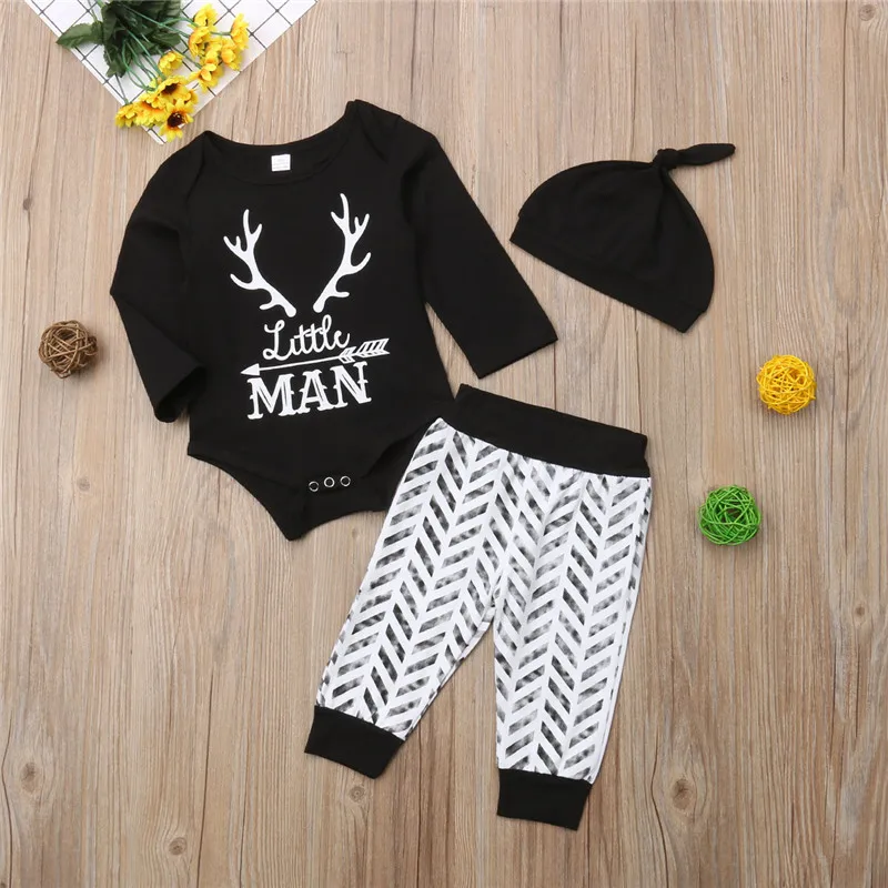 Brand Newest Newborn Infant Baby Boys Outfits Clothes Litter Man Bodysuit Pants Leggings Set Long Sleeve Cotton Clothing |