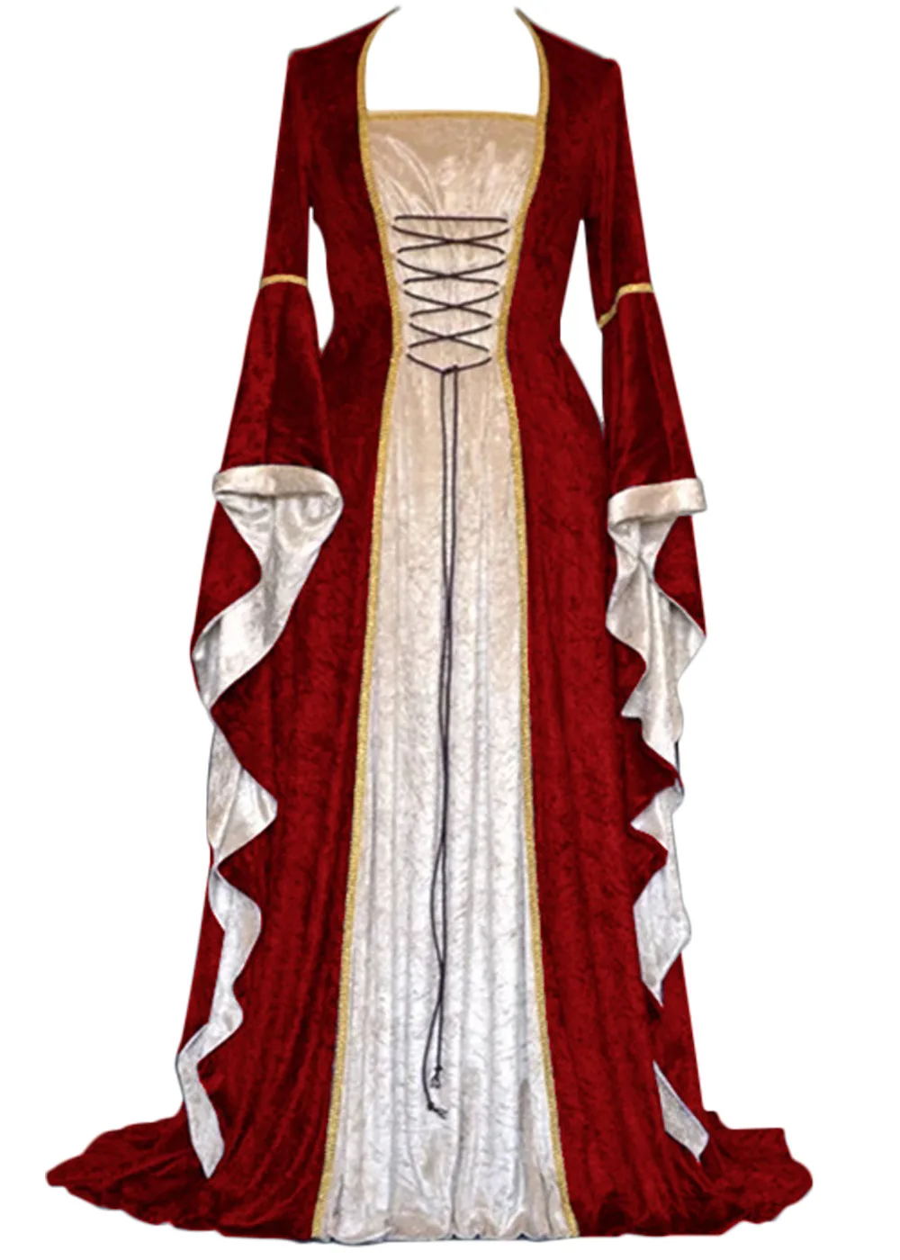 

Европейское и американское Золотое бархатное платье на бретельках с рукавами-рогами в ретро-стиле средневековая Длинная женская юбка