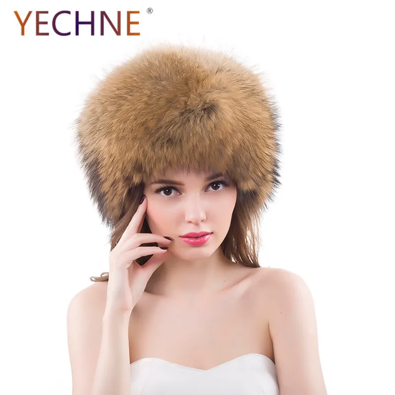 YECHNE Мужская и женская шапка унисекс из натурального меха енота/лисы с хвостами