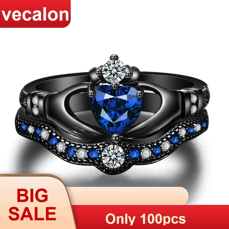 Женское Обручальное Кольцо Vecalon Claddagh обручальное кольцо с синим камнем AAAAA