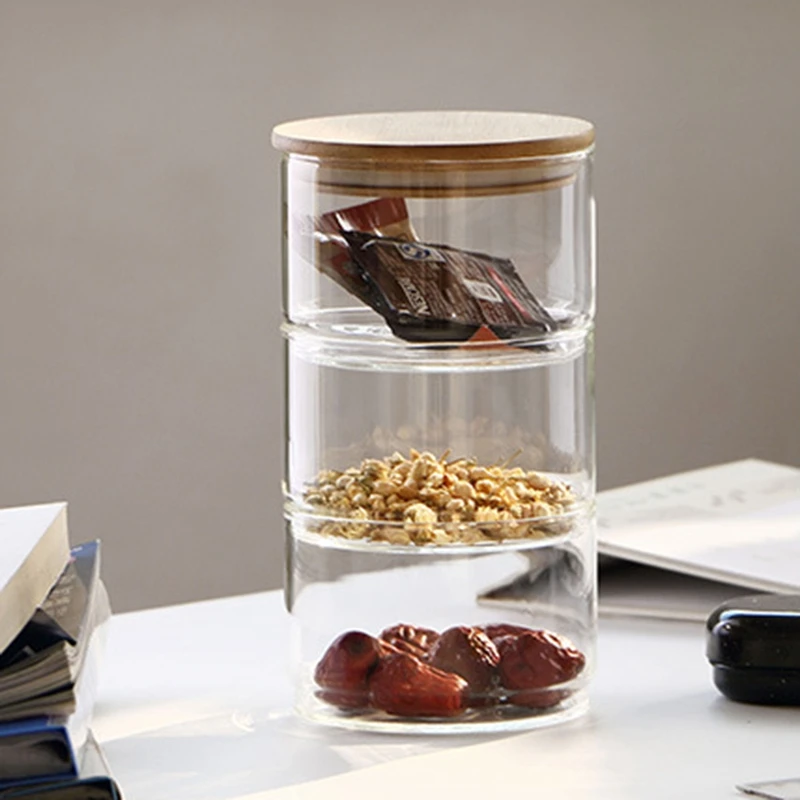 3-Layer Mason Borosilica Glass Jar Kitchen Food Bulk Container Set For Spices Dried Fruit Storage Can Salad Bowl Box | Дом и сад
