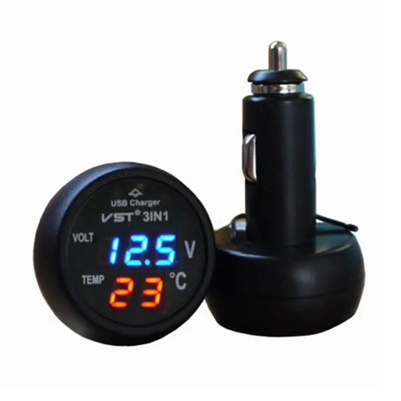 

USB Car-charger Adapter Auto LED Temperature Display Digital Voltage Meter Monitor Gauge Tester Automotive Voltmeter Thermometer
