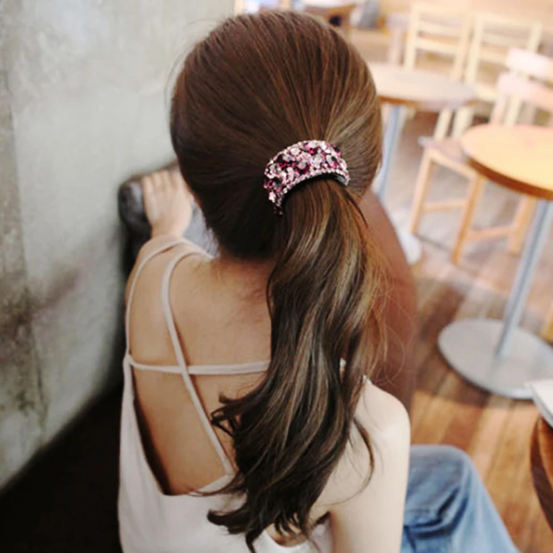 

2019 Round 1PC Crystal Hair Ponytail Ring Plastic 6 Colors Circle Big Buckle Holder Hair Clips Small