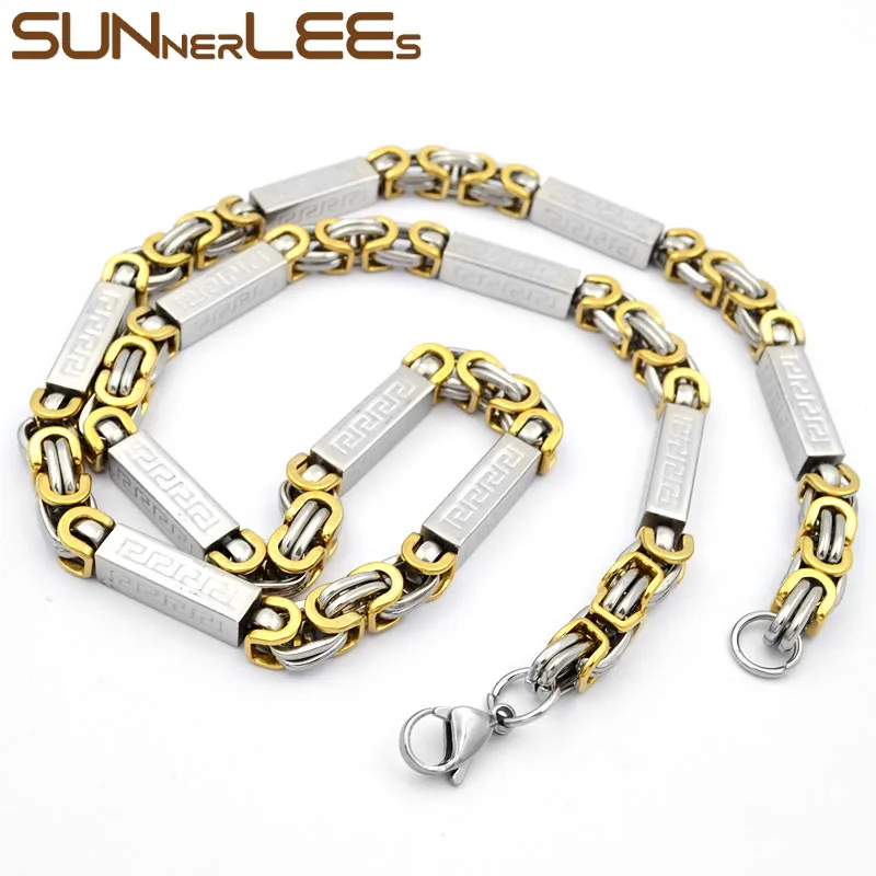 SUNNERLEES 316L ожерелье из нержавеющей стали 7 мм Геометрическая Византийская цепочка