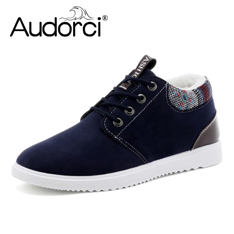 Audorci 2018 Winter Fashion Men Casual Shoes Man Comfortable Lace-up Shoe Male Outdoor Keep Warm Size 39-44 With Fur | Обувь