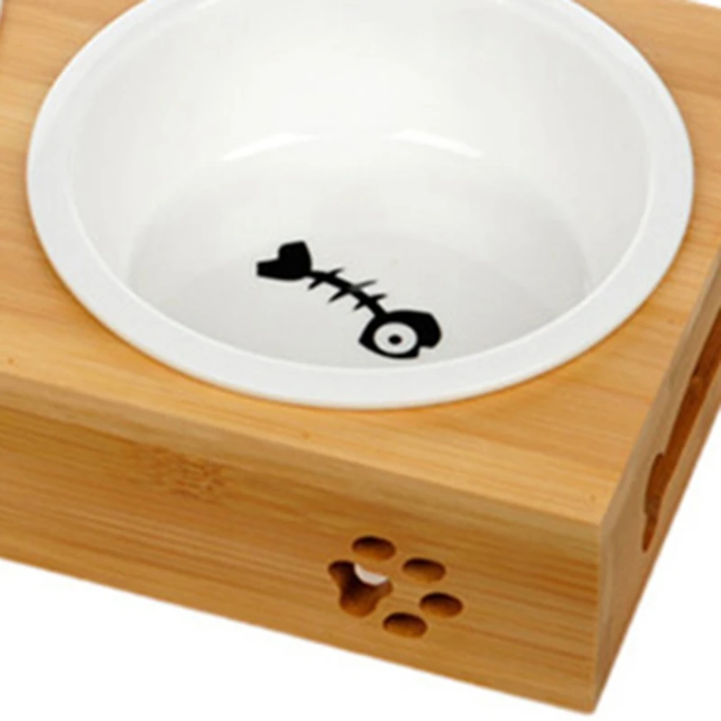 Модная миска-Кормушка для собак Бамбуковая посуда двойная миска