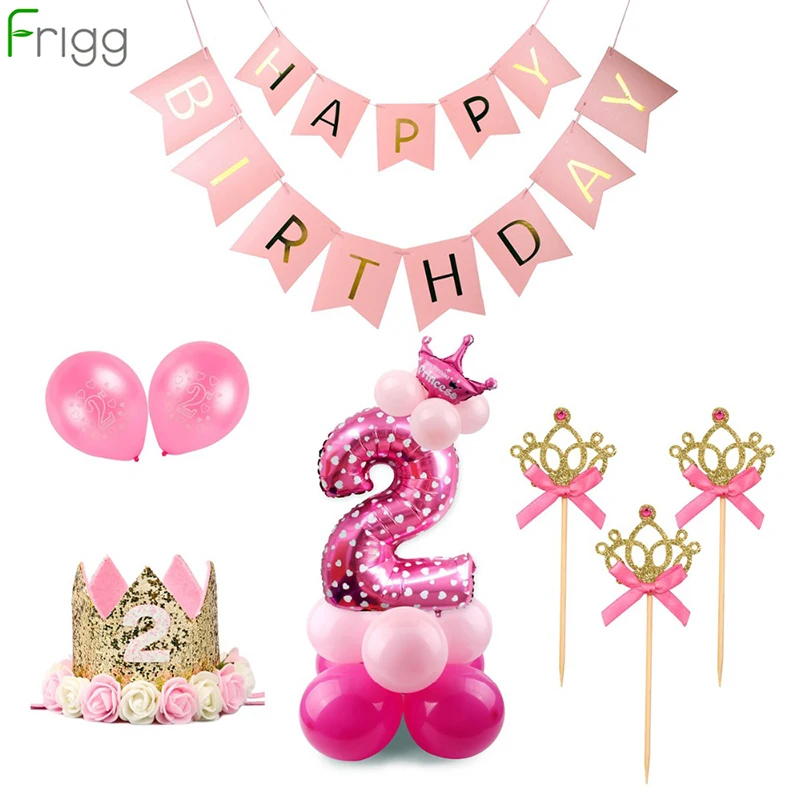 

Frigg 2nd Birthday Party Decoration Pink Girl 2 Birthday Balloons Number Balloon 2 Years Old Kids Two Birthday Party Supplies