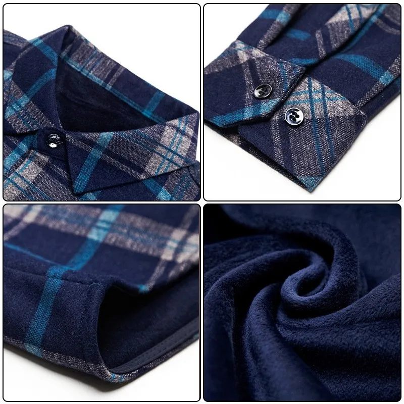 Зимние мужские рубашки в клетку с длинным рукавом camisa masculina теплая рубашка