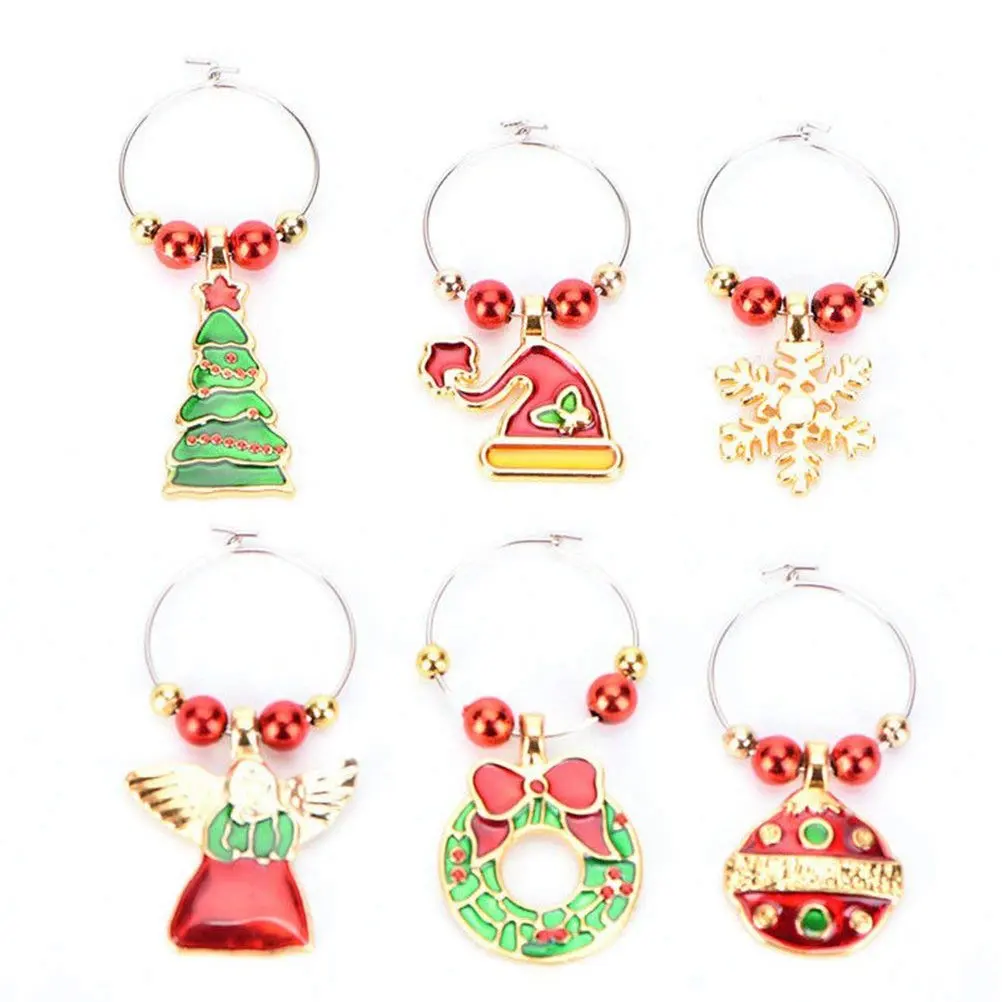 Новинка 6 упаковок рождественские бокалы для вина подвески кольца маркеры