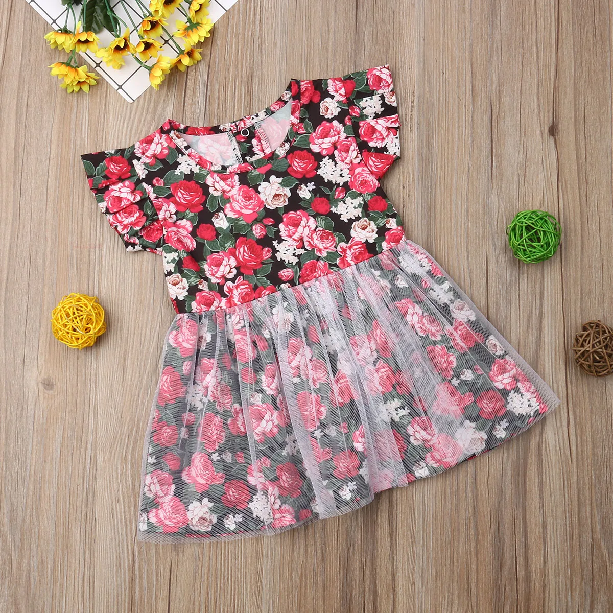 Toddler Kid Baby Girl Costume Floral Dress 2019 Summer Sleeveless Button Lace Tutu Party Dresses Outfit | Детская одежда и обувь