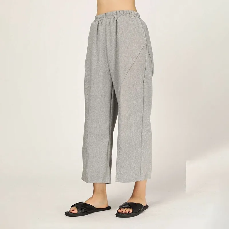 Брюки женские весенние с широкими штанинами эластичным поясом и карманами|Брюки|