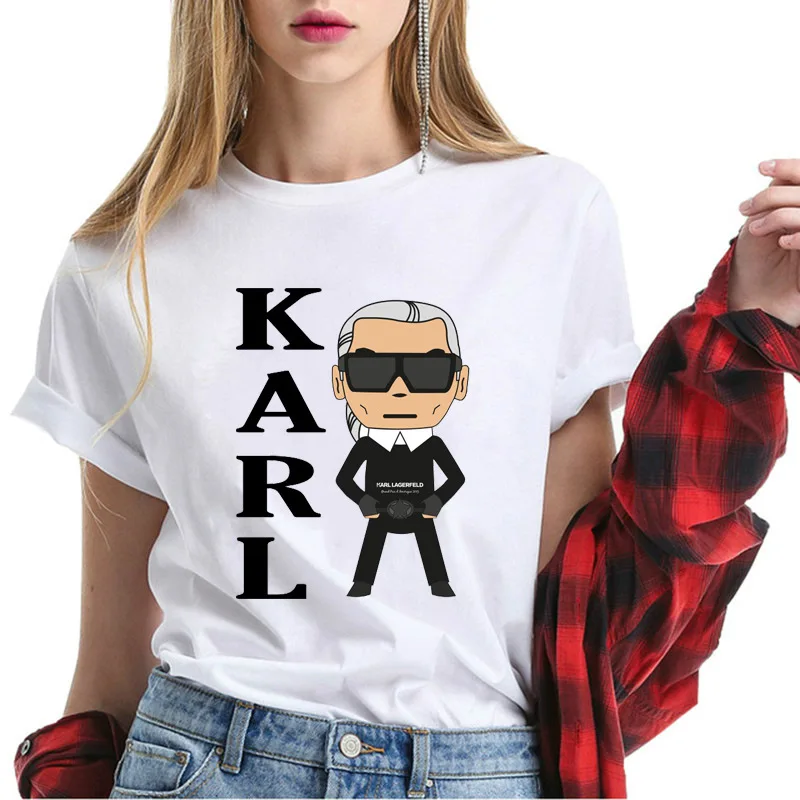 Karl Lagerfeld/модные классические футболки с принтом черно-белые дышащие топы