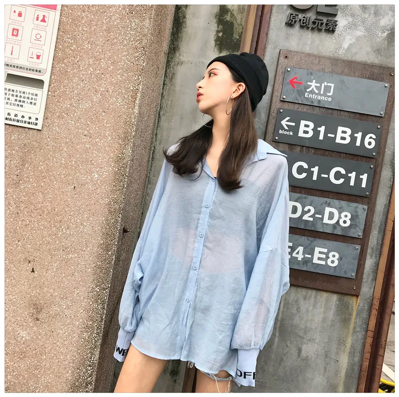 korean fashion new women long sleeve shirts Casual letter chic Button spring autumn hipster tops loose plus size clothes white |