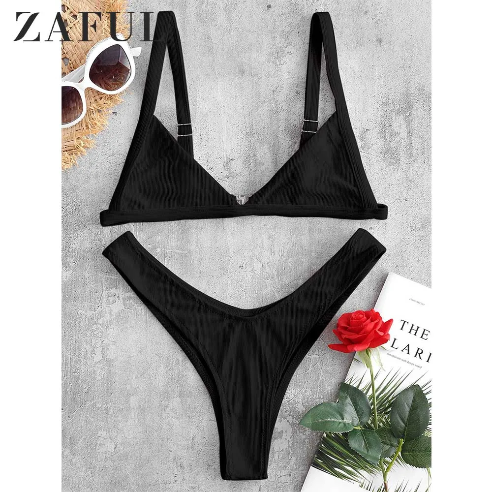 Женский купальник бикини ZAFUL однотонный с завязками на завязках летний